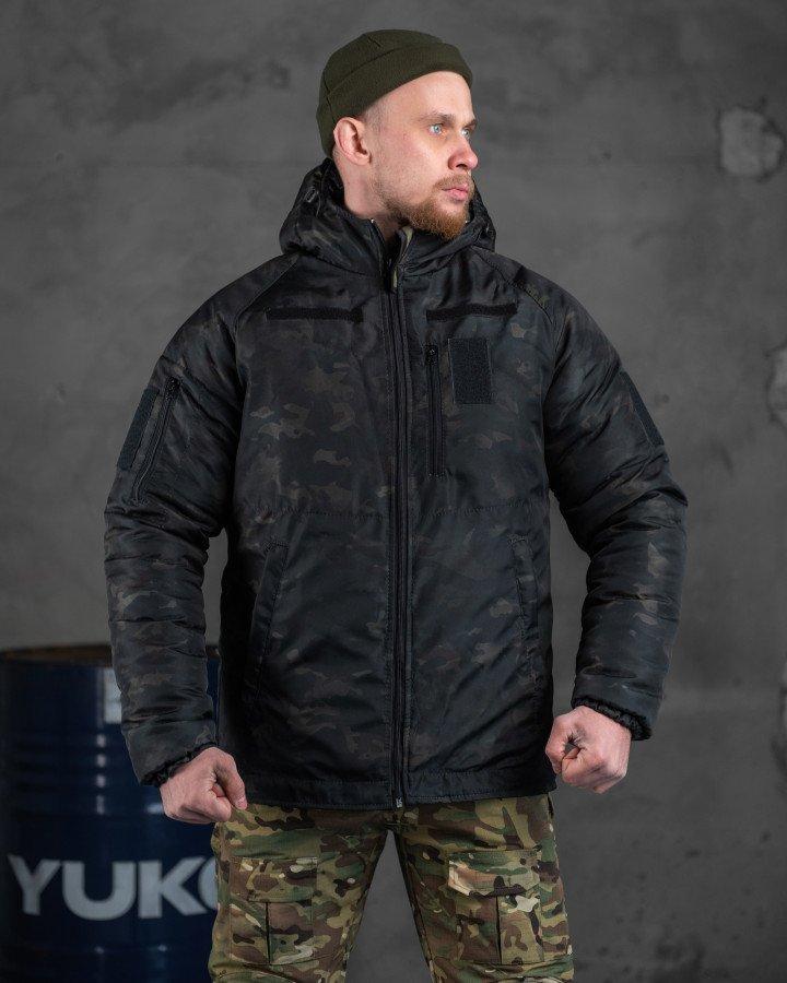 Военная куртка зимняя утепленная на силиконе, тактический бушлат с подкладкой OMNI-HEAT черный мультикам XL - фото 5 - id-p2086685900