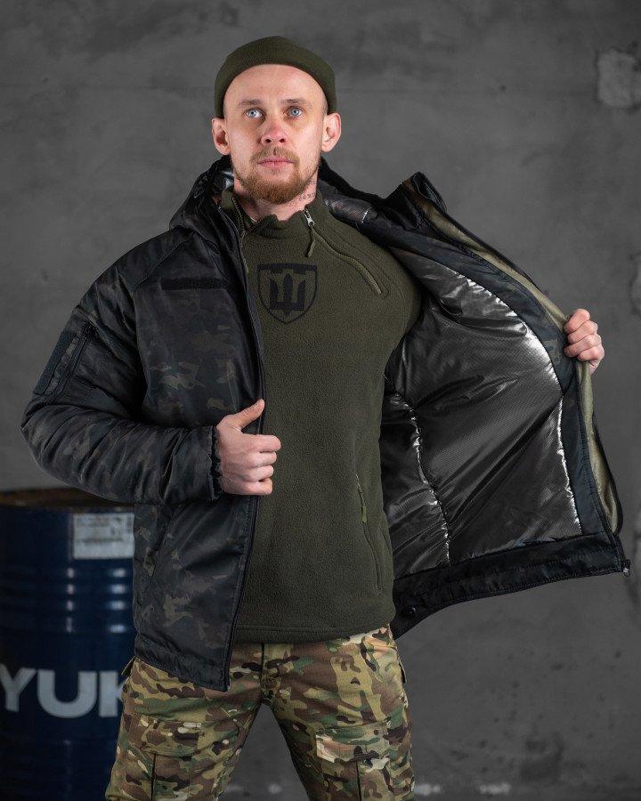 Военная куртка зимняя утепленная на силиконе, тактический бушлат с подкладкой OMNI-HEAT черный мультикам XL - фото 7 - id-p2086685900