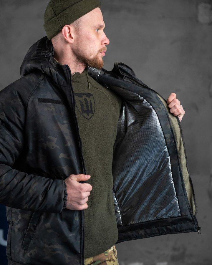 Военная куртка зимняя утепленная на силиконе, тактический бушлат с подкладкой OMNI-HEAT черный мультикам XL - фото 9 - id-p2086685900