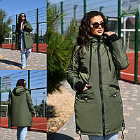 Теплая женская куртка пальто с капюшоном Ткань плащевка на подкладке пайка 100 г/м² Размер 48-50, 52-54, 56-58