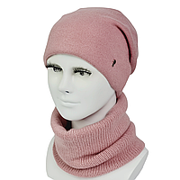 Комплект женский зимний ангора с шерстью на флисе (шапка+шарф-снуд) ODYSSEY 57-59 см пудровый 12618 - 12489