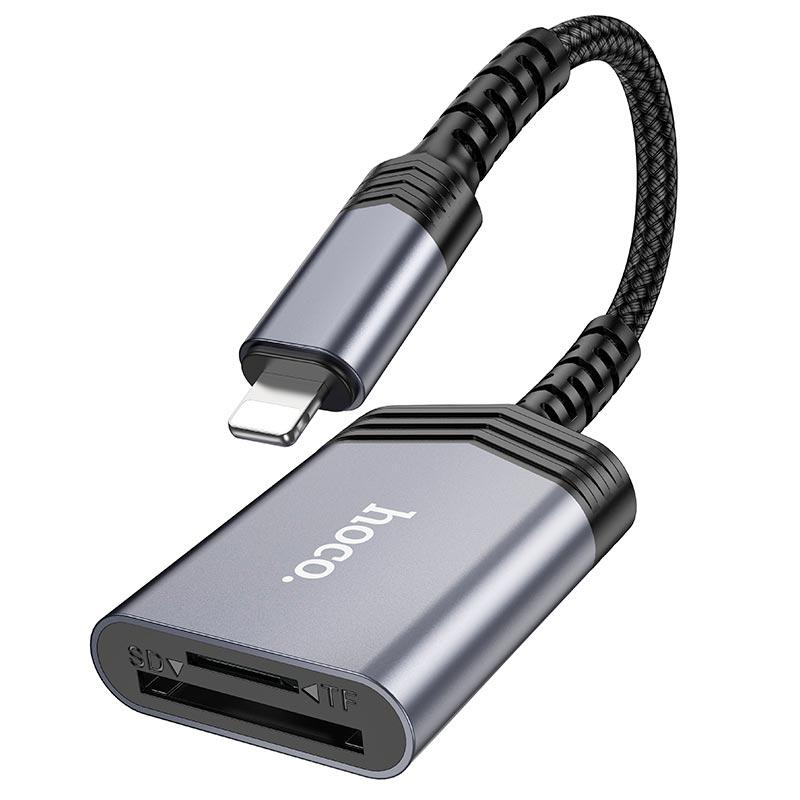 Картридер з роз'ємом Lightning HOCO 2-in-1 Card reader (USB2.0, Type-C, SD/TF, 480Mbps). Black, фото 1