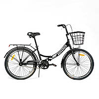 Велосипед складной 24" дюймов (рама 14'', односкоростной, корзина, багажник) Corso Advance AD-24198 Черный