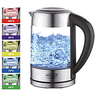 Скляний чайник 1,7 л Adler AD 1247 з регулятором температури