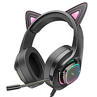 Дротові навушники з мікрофоном Hoco W107 Cute cat luminous CAT EAR GAMING headphones Phantom Cat Black