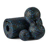 Набор для йоги PowerPlay PP_4008 EPP Foam Roller Set роллер + 2 массажные мячи Черно-синий
