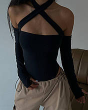 Базове боді з довгими рукавами з цікавим горлом віскоза розміри норма