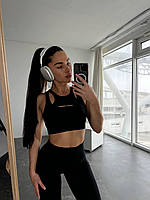 Удобный стильный женский фитнес-комплект с эффектом Push-Up черный бифлекс