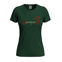 Темно-зеленая женская футболка Gossip girl xoxo (13-19-3-темно-зелений)
