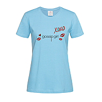 Голубая женская футболка Gossip girl xoxo (13-19-3-блактний)