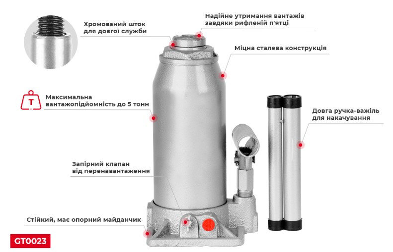 Домкрат "столбик" одноштоковый 5 т INTERTOOL GT0023 - фото 3 - id-p818319805