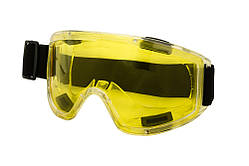 Окуляри-напівмаска закриті MASTERTOOL ANTI-SCRATCH 4 вентиляційні клапани регульований ремінь l клас жовті