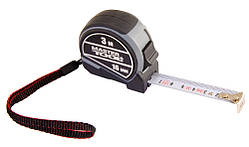 Рулетка MASTERTOOL 3 м 16 мм фіксатор полотна кнопка STOP нейлонове покриття металева накладка 60-3016