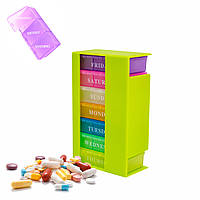 Таблетница на 7 дней с делителем, органайзер для лекарств Зеленый 14х8х4см, пилюльница 7 по 3 ячейки (NT)