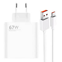 СЗУ-адаптер Xiaomi GaN 67W (1USB) + кабель Type-C (Белый)