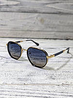 Солнцезащитные очки синие, унисекс в золотистой металлической оправе ( без бренда )