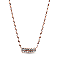 Серебряное ожерелье Пластина с двумя паве в позолоте Пандора Pandora