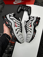 Мужские кроссовки Nike Air Max Plus Gray Black Red Обувь Найк Аир Плюс серые текстиль демисезон