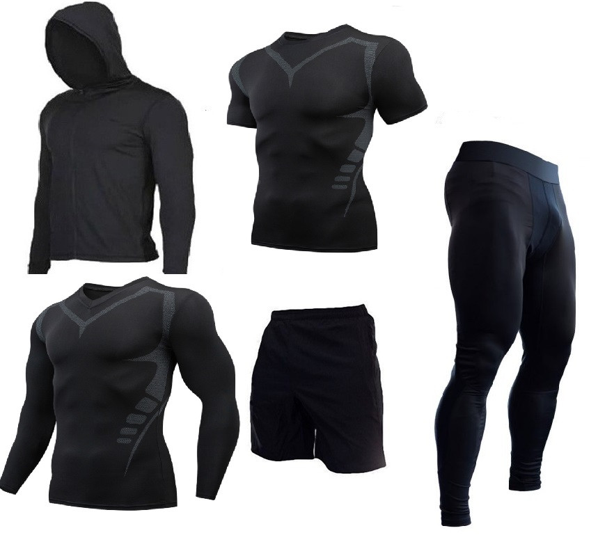 Компресійний комплект для тренувань чоловічий 5в1 BLACK (одяг для спорту, єдиноборств/MMA)