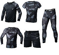 Компресійний комплект для тренувань чоловічий Nike 5в1 2023 (одяг для спорту, заняття єдиноборств/MMA)