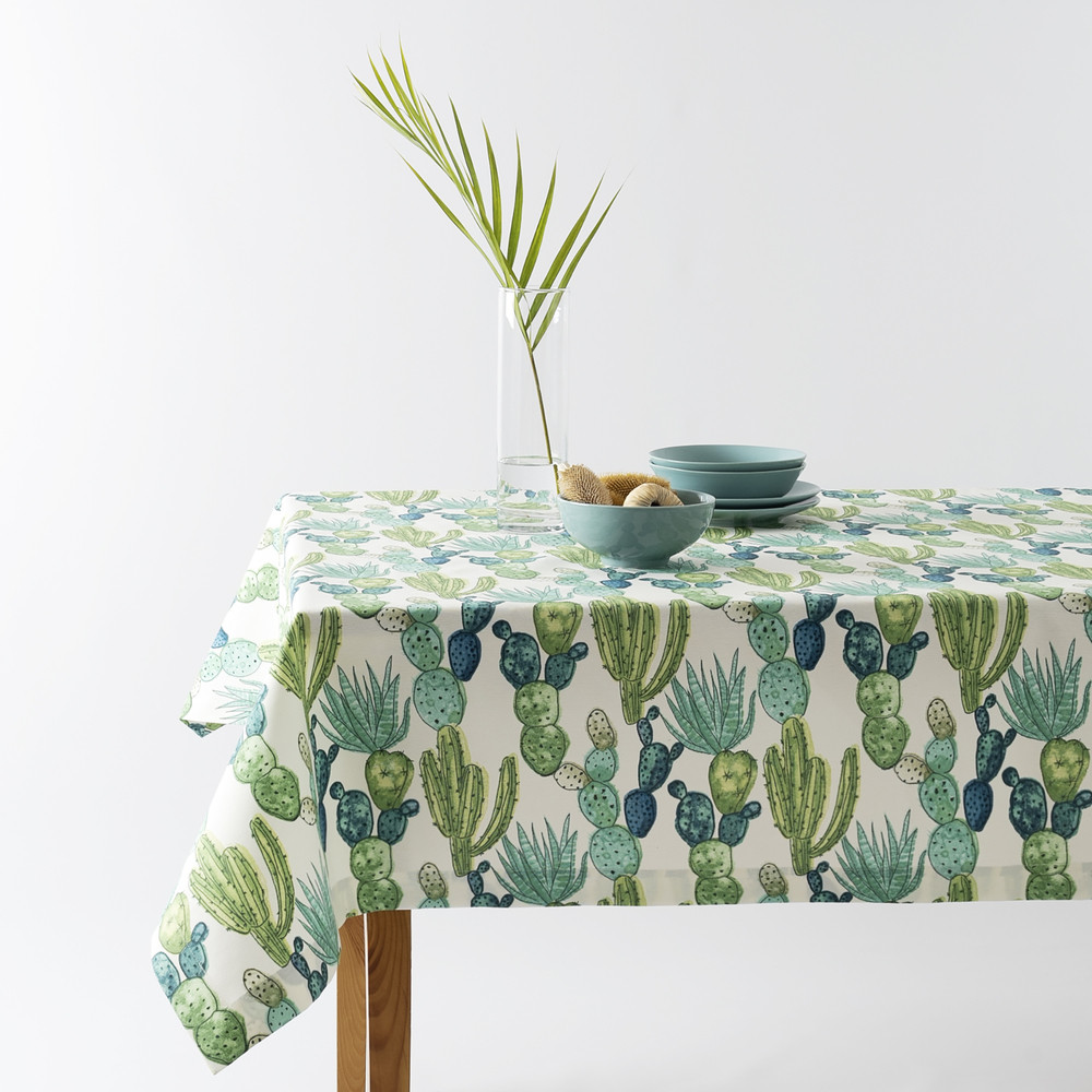 Скатертина 140х170 см з пляма і водовідштовхувальним просоченням IDEIA бавовна кактус зелена, фото 1