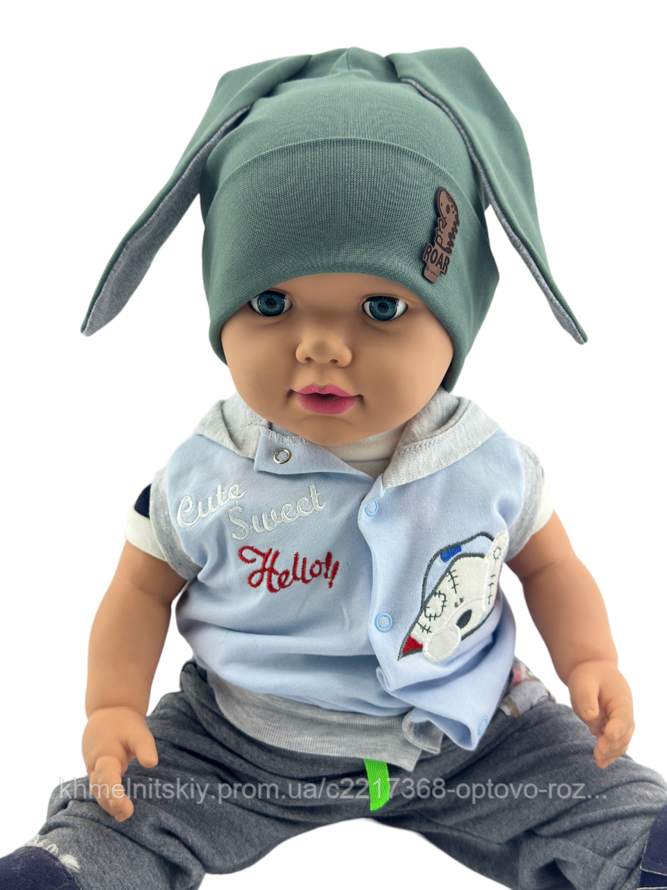 Шапка дитяча трикотажна подвійна для дитини головні убори хакі (ШД580), фото 1