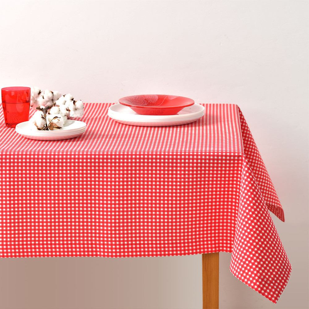 Скатертина 140х170 см з пляма і водовідштовхувальним просоченням IDEIA бавовна клітина червона, фото 1