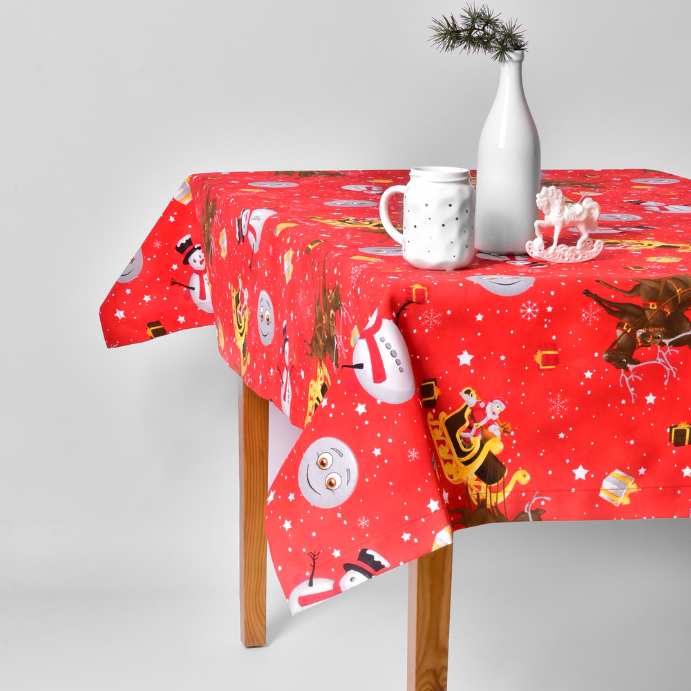 Скатертина 170х260 см новорічна святкова з пляма і водовідштовхувальним просоченням IDEIA бавовна червона, фото 1