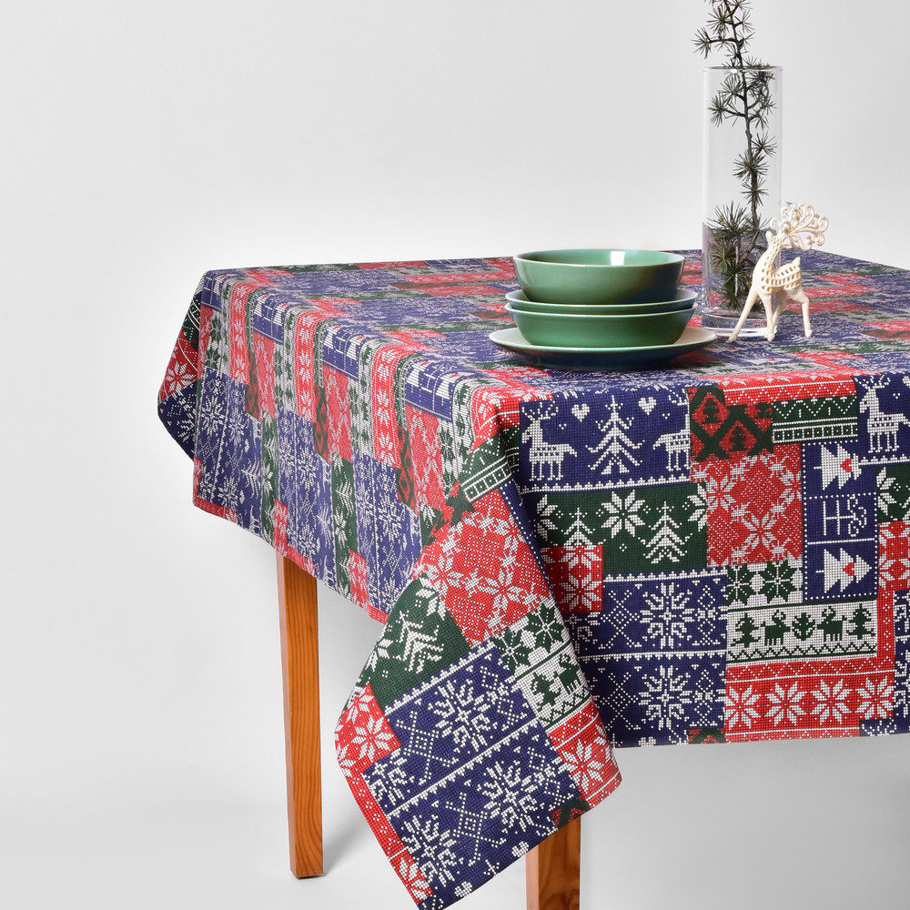 Скатертина 170х260 см новорічна святкова з пляма і водовідштовхувальним просоченням IDEIA бавовна орнамент, фото 1