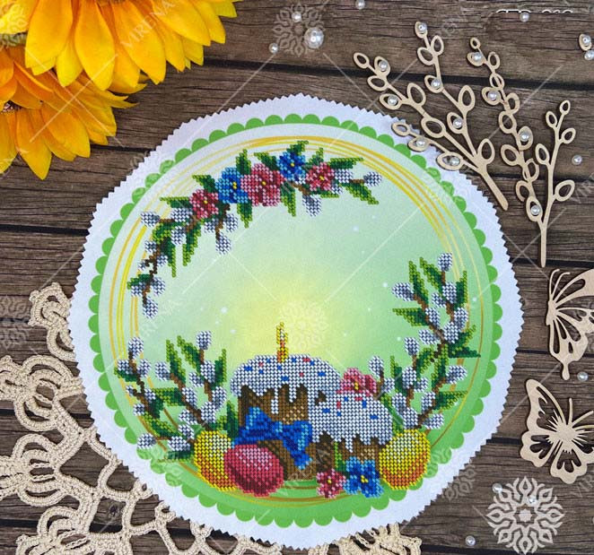 Серветка для вишивання бісером великодня кругла Ø27см. Габардин, фото 1