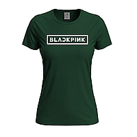 Темно-зеленая женская футболка С надписью Blackpink (14-1-2-1-темно-зелений)