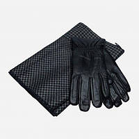 Комплект (перчатки + шарф) мужской Лео My love S Черный / Серый