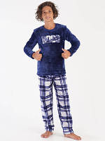 Плюшевая теплая подростковая пижама для мальчика 13-14 лет, индиго
