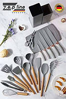 Набор ножей + кухонные принадлежности на подставке Zepline ZP-107 19 предметов/цвет серый