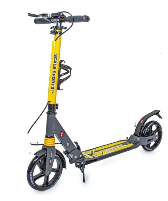 Складаний міський самокат Scale Sports SS-04-3 з двома амортизаторами і заднім дисковим гальмом (Жовтий), фото 1