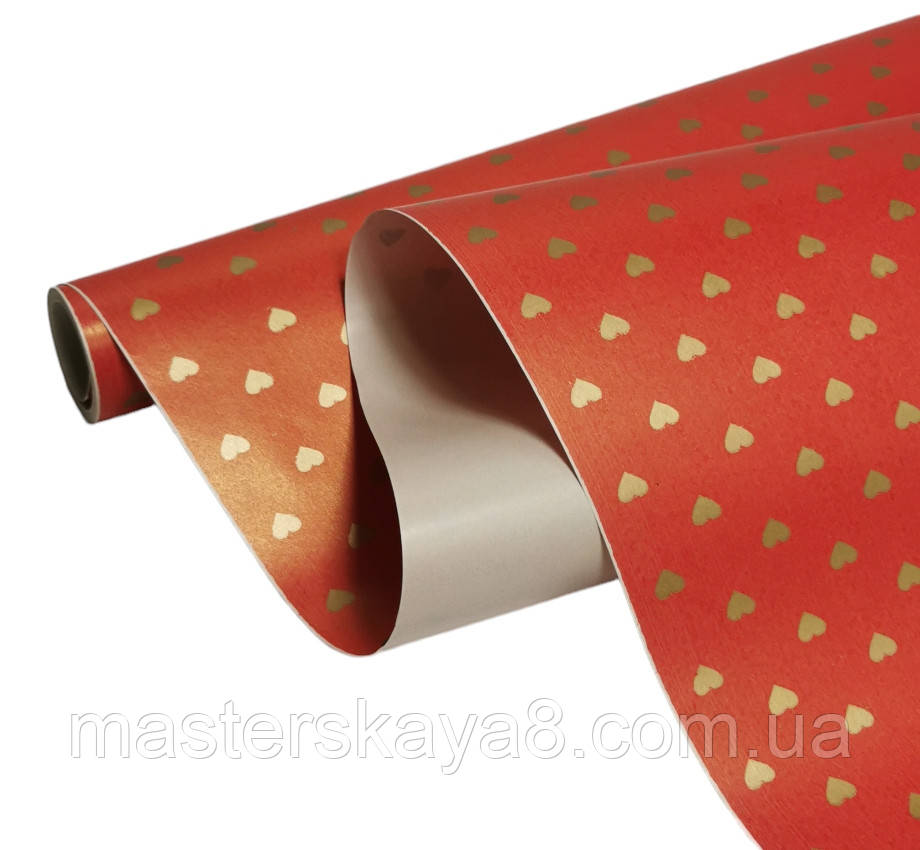 Папір для упаковки (відео), 10 метрів рулон,  колір червоний/золотисті серця, фото 1
