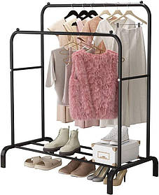 Підлогова вішалка-стійка для одягу RIAS TW608 з полицею для взуття 150х110х54 см Black (3_04379)
