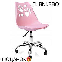 Офісне крісло на колесах з лапкою, посилений офісний стілець на колесах в Україні, рожеві крісла для школярів