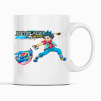 Белая кружка (чашка) с оригинальным принтом игры Beyblade "Волчок Beyblade burst - Бейблэйд берст. Волт Аой"