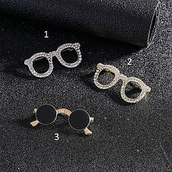 Брошка у формі окулярів зі стразами, зі сплаву, шпильки для коміра, бейдж піни для рюкзака