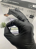 Рукавички нітрилові щільні (плотні) чорні CEROS Fingers / Церос BLACK PLUS -100 шт., вага пари XL -7 г.