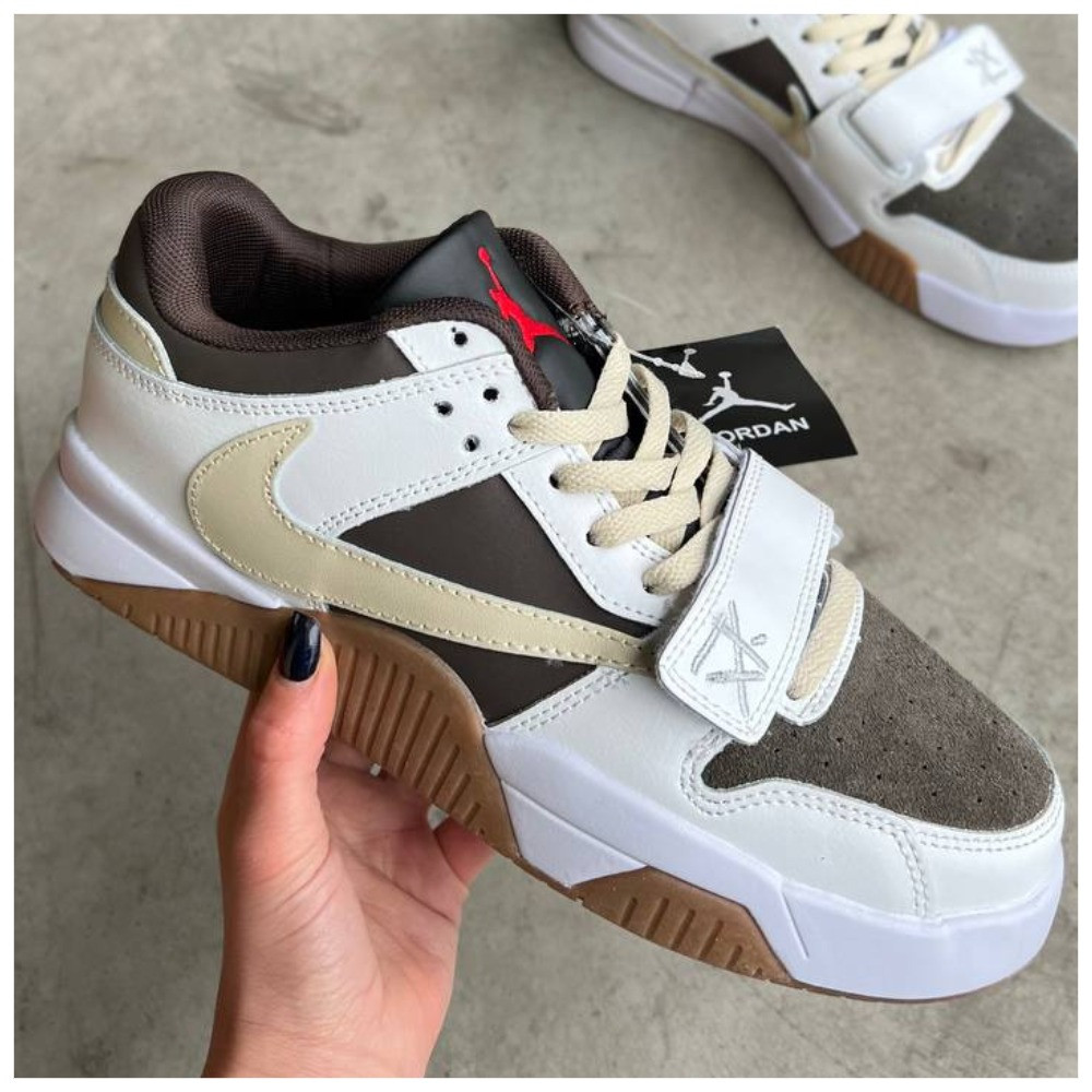 Чоловічі кросівки Nike Jordan Cut The Check x Travis Scott Reverse Mocha White Brown, шкіряні кросівки найк джордан Тревіс Скотт, фото 1