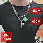 Срібний комплект з чорнінням панцирний ланцюжок та красивий хрест 925 проба, фото 8