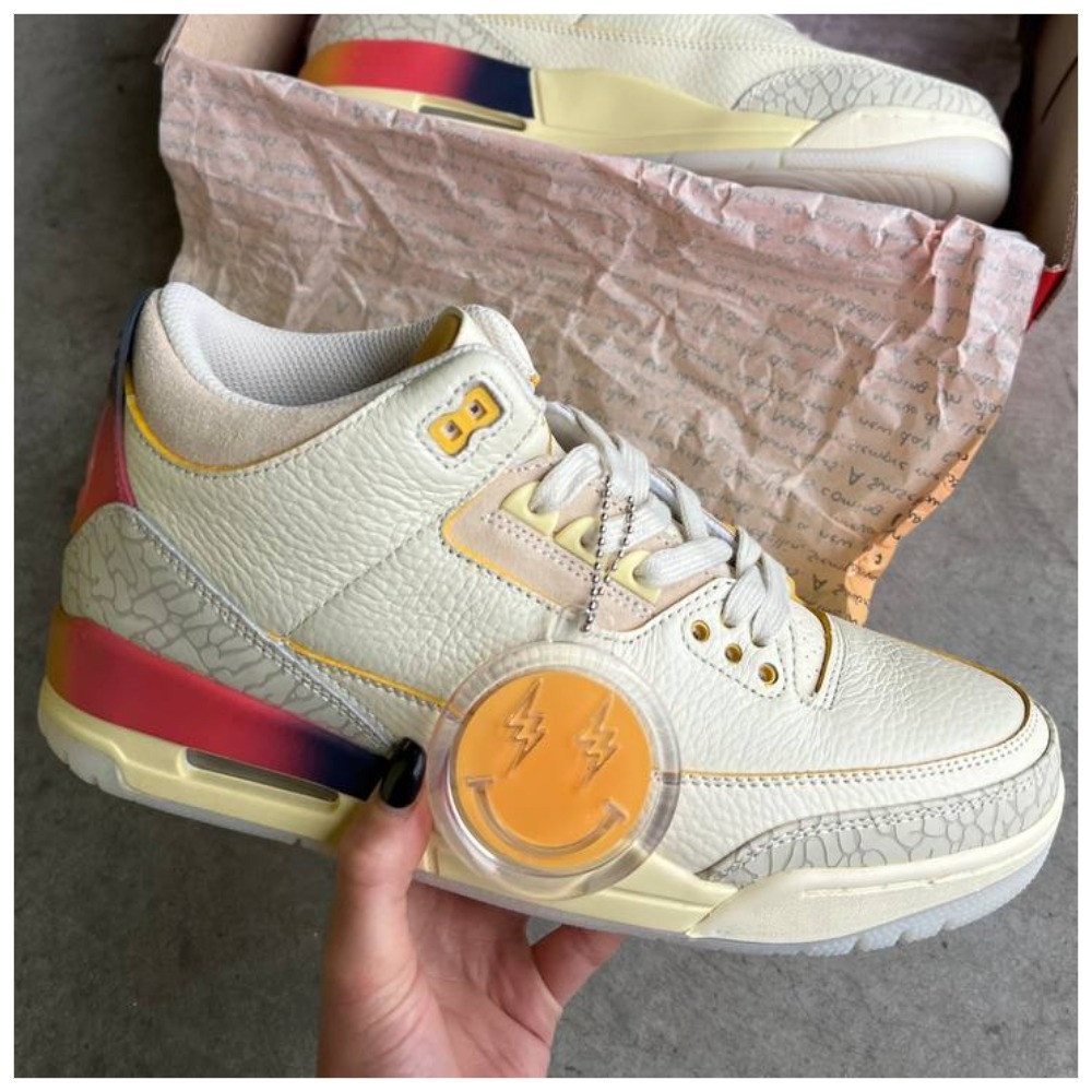 Чоловічі кросівки Nike Air Jordan 3 x J Balvin Medellin Sunset Retro, шкіряні кросівки найк аір джордан 3 балвін меделін ретро аїр, фото 1