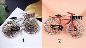 Брошка велосипед стрази з кошиком, два кольори, піни шпильки для піджака