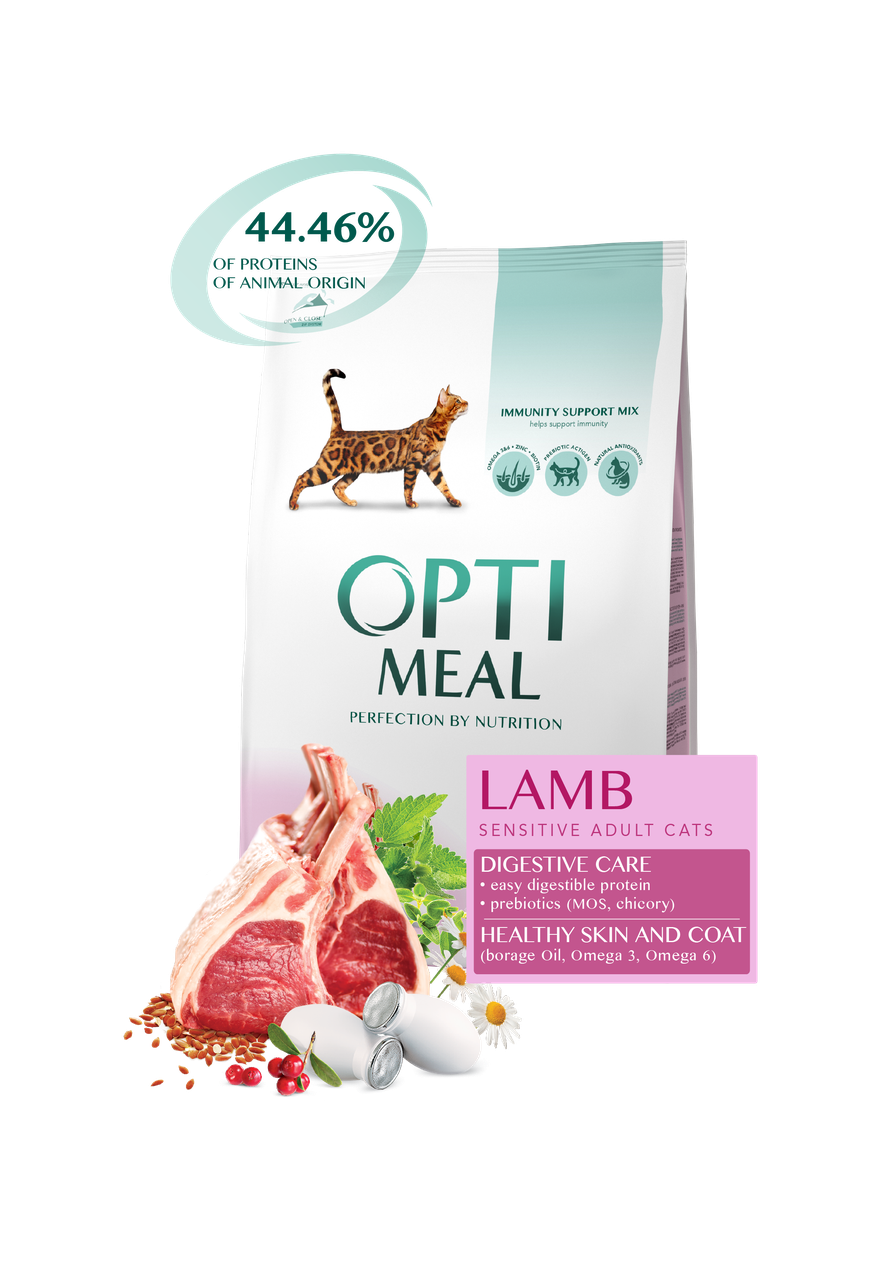 Сухий корм для дорослих кішок з чутливим травленням Ягня 1 кг, на вагу OPTIMEAL ОПТИМИЛ