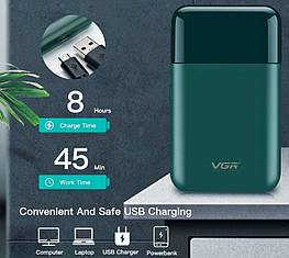 Електробритва VGR V-390 GREEN (Для сухого та вологого гоління, Висувний триммер, Потужність 5 Вт)