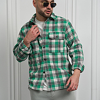 Рубашка в клетку мужская байковая зелёная S-3XL Размер XL