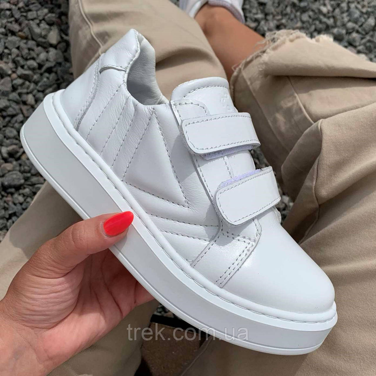 Кросівки шкіряні білі на липуч /30533/ 33р, фото 1