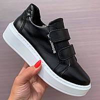 Кросівки шкіряні чорні на липуч /30532/ 34р